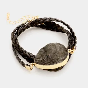 iLLASPARKZ Raw druzy slice & twisted faux leather wrap bracelet