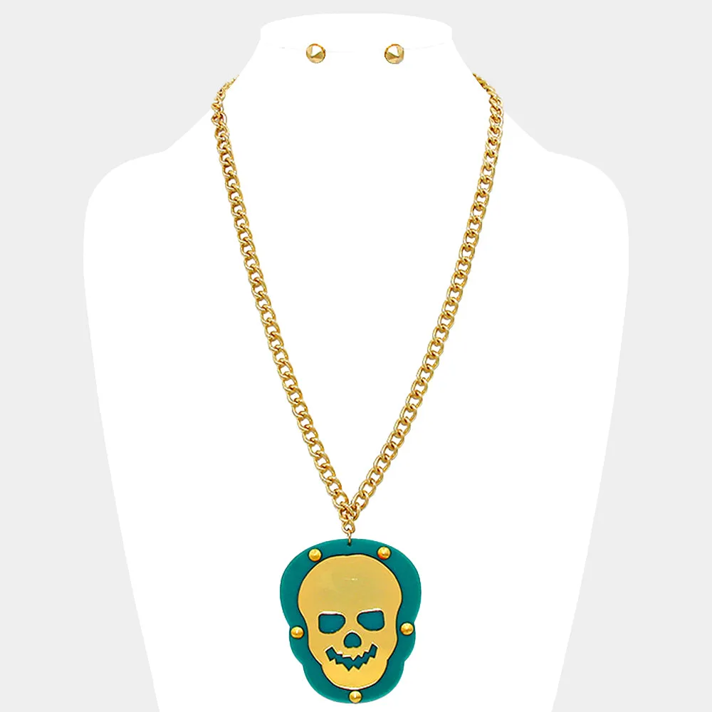 iLLASPARKZ Skull rivet plate pendant necklace