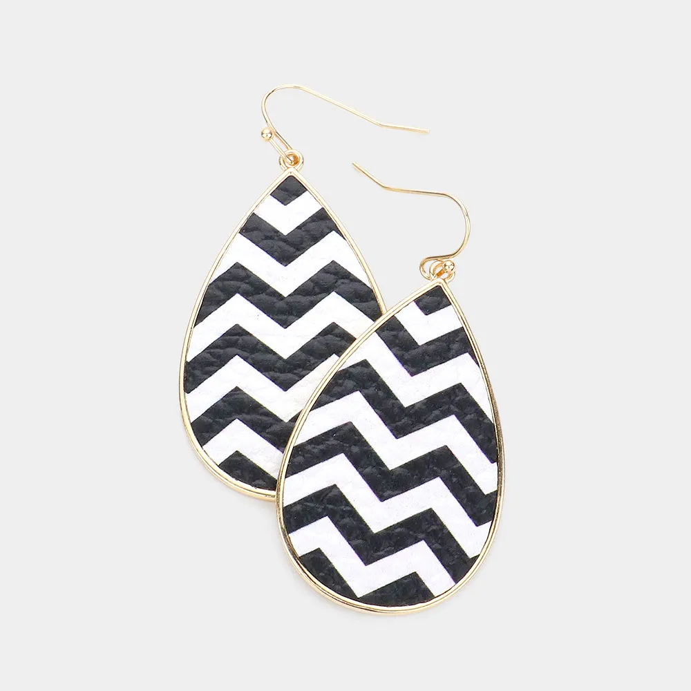 iLLASPARKZ Zigzag Chevron Patterned Faux Leather Teardrop Dangle Earrings