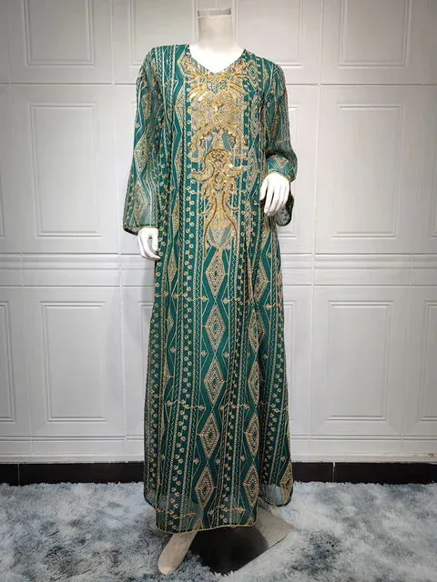 Jalabiya Ramadan Kaftan Luxury Sequins Ethnic Embroidery Long Dress S S4949231