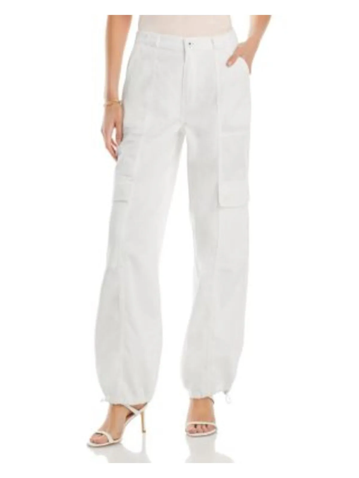 JONATHAN SIMKHAI Womens White Zippered Pocketed Straight Leg Toggle Hems Cargo Pants