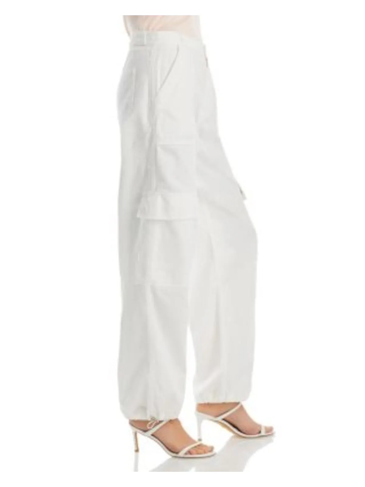 JONATHAN SIMKHAI Womens White Zippered Pocketed Straight Leg Toggle Hems Cargo Pants