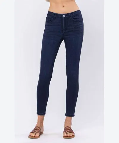 Judy Blue Non Distressed Mid Rise Skinny Jeans In Dark Wash