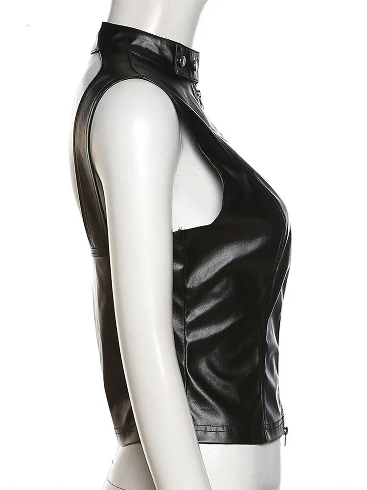 Kiana Faux Leather Zip Up Top