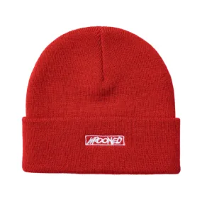 Krooked Moonsmile Script Cuff Beanie - Dark Red/White