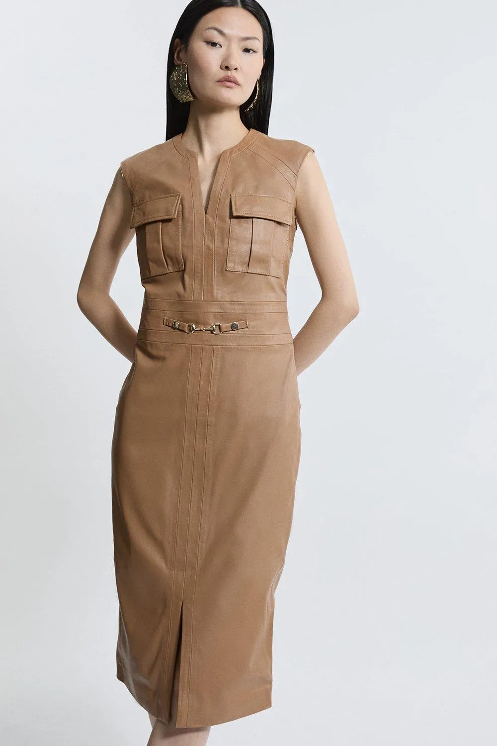 Leather Snaffle Trim Pocket Dress | Karen Millen