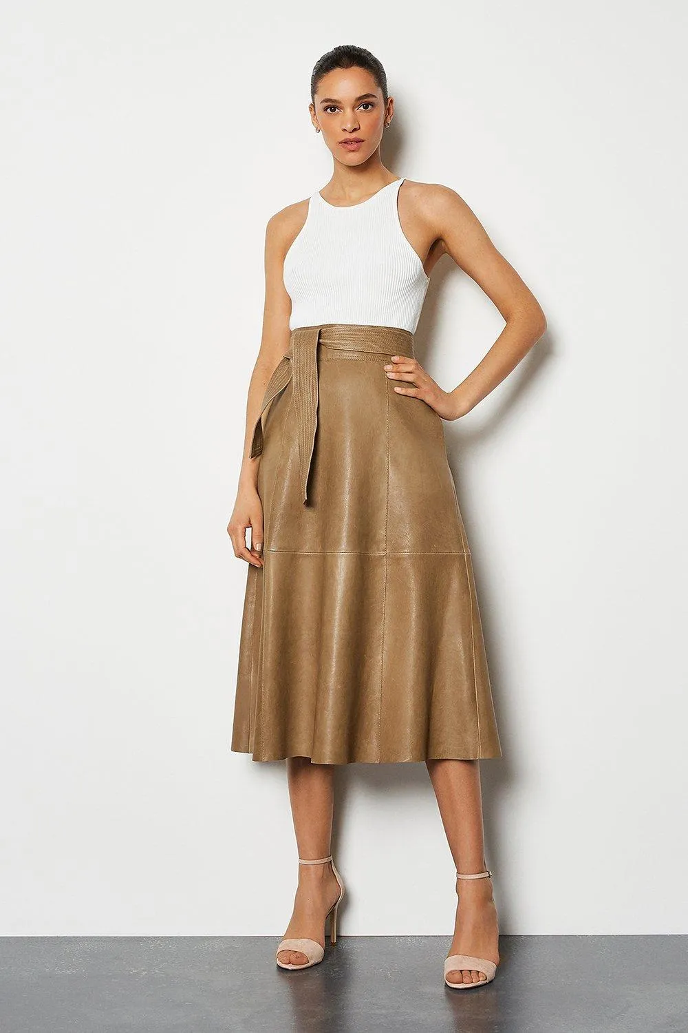 Leather Tie Waist Midi Skirt | Karen Millen