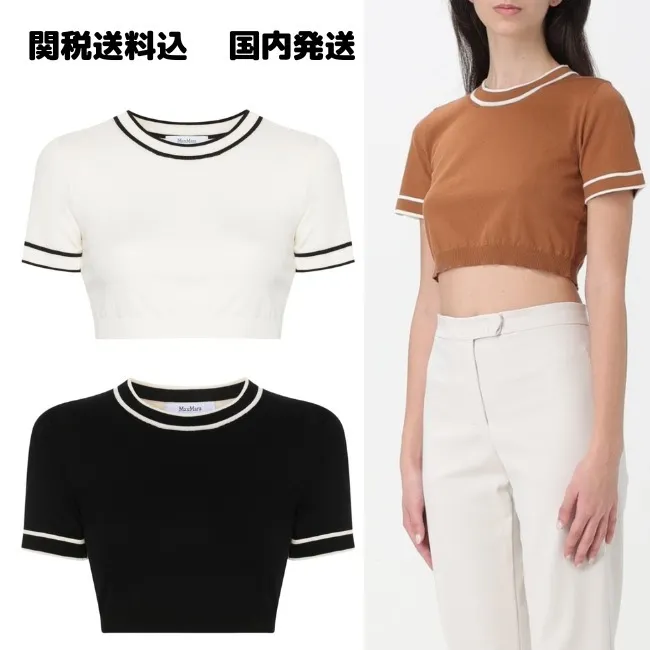 MaxMara  |Crew Neck Casual Style Plain Cotton Short Sleeves