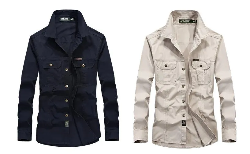 Men's Cotton Turn-down Collar Casual Style Long Sleeve Shirts