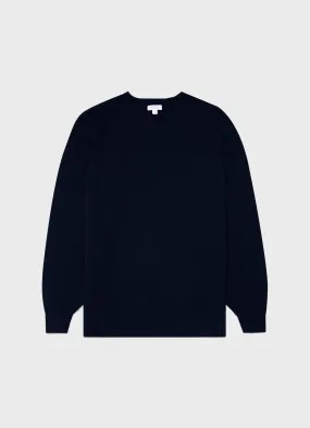 Men's Lambswool Crew Neck Jumper in Dark Navy Mouline