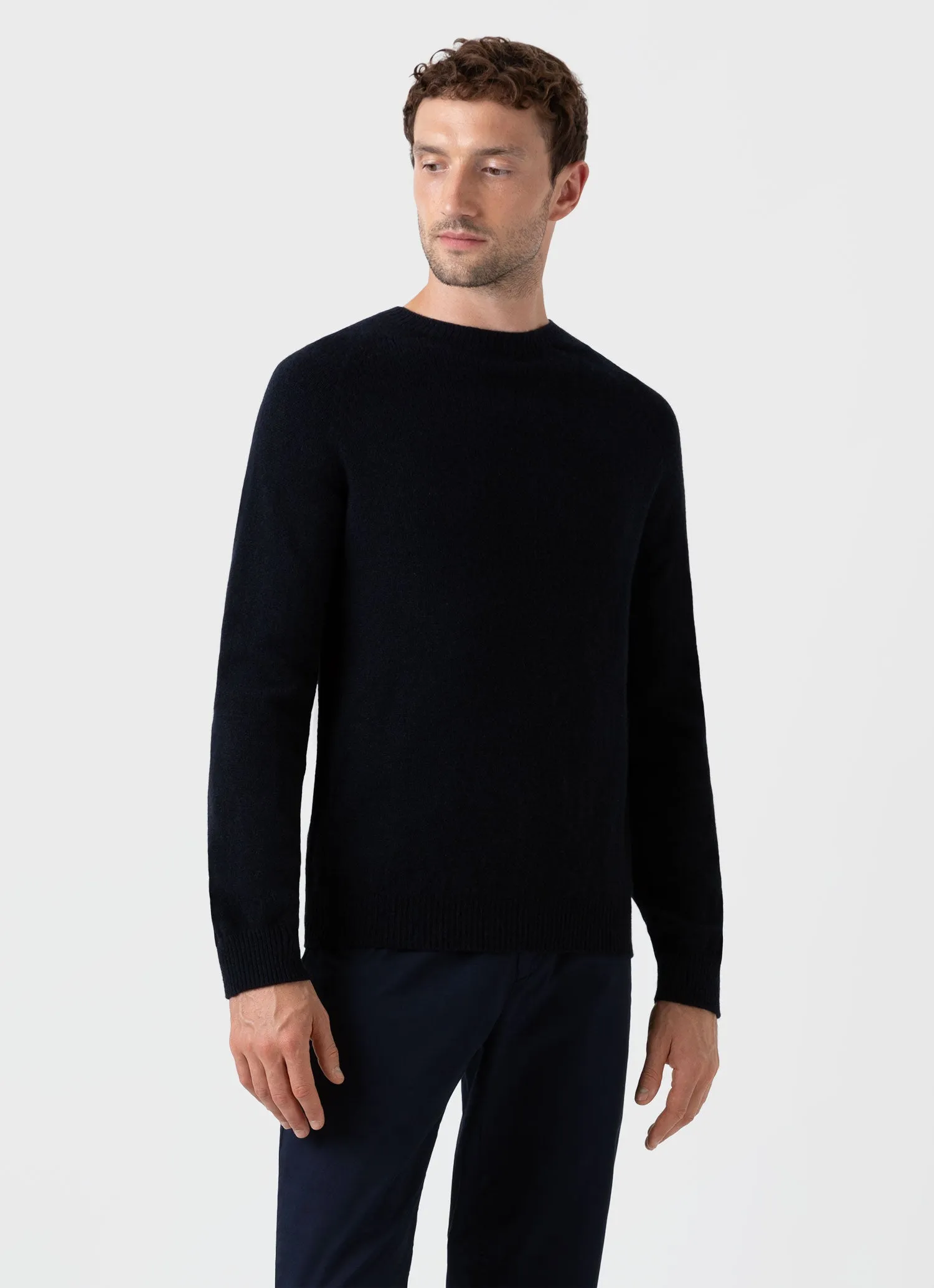 Men's Lambswool Crew Neck Jumper in Dark Navy Mouline