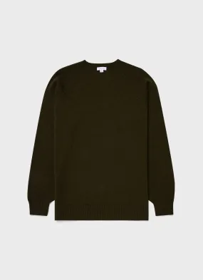 Men's Lambswool Crew Neck Jumper in Dark Olive