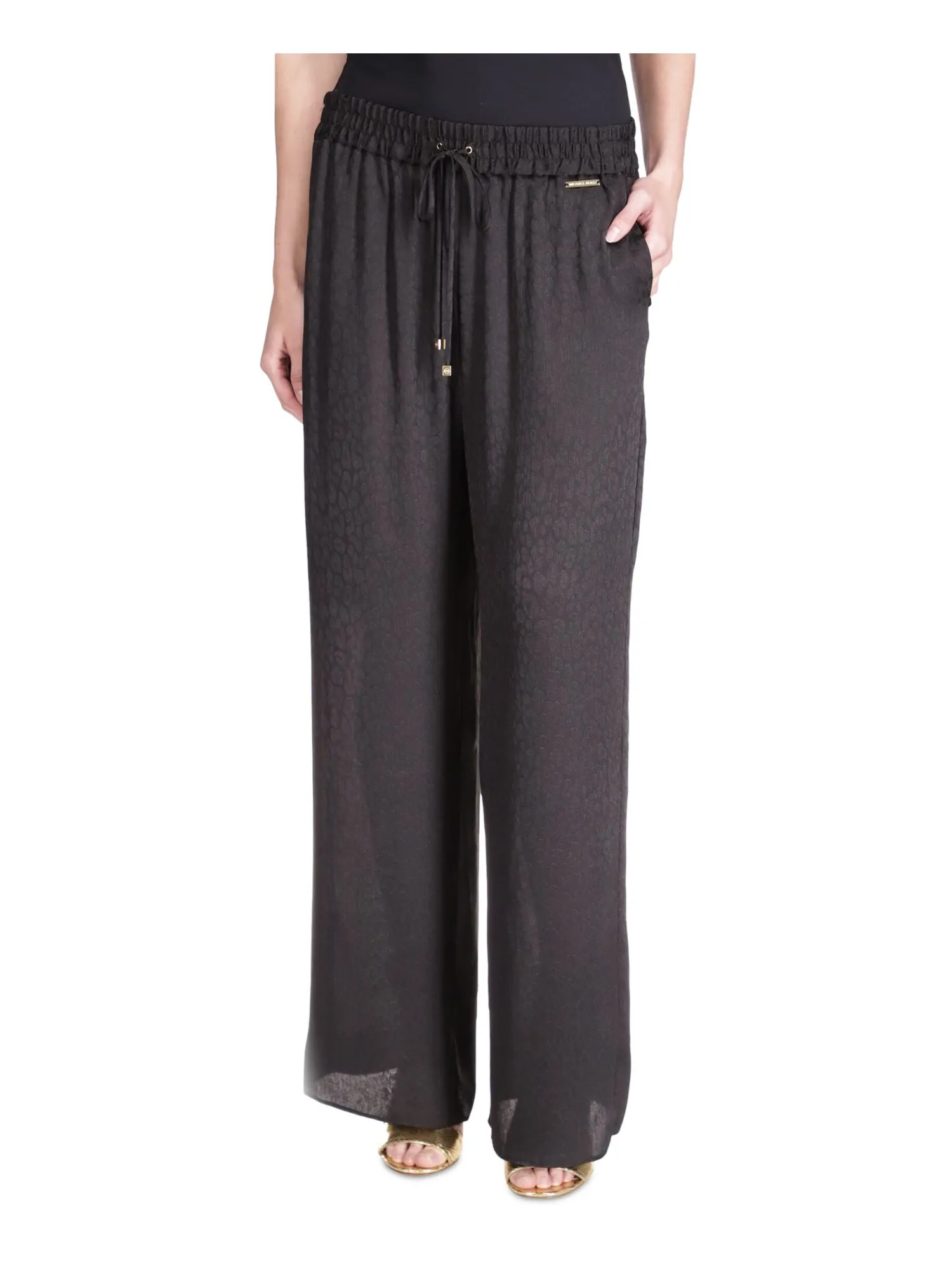 MICHAEL MICHAEL KORS Womens Black Pocketed Drawstring Waist Wide Leg High Waist Pants