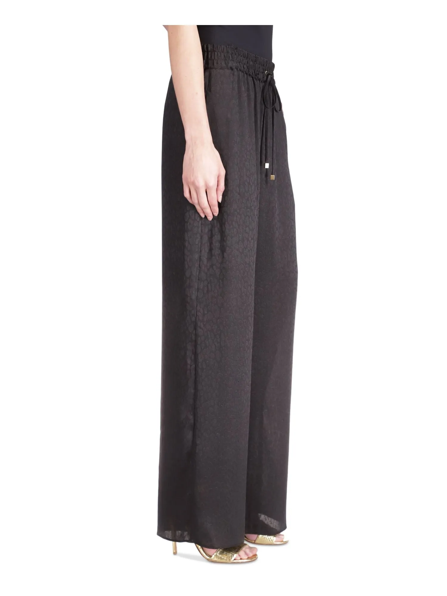 MICHAEL MICHAEL KORS Womens Black Pocketed Drawstring Waist Wide Leg High Waist Pants