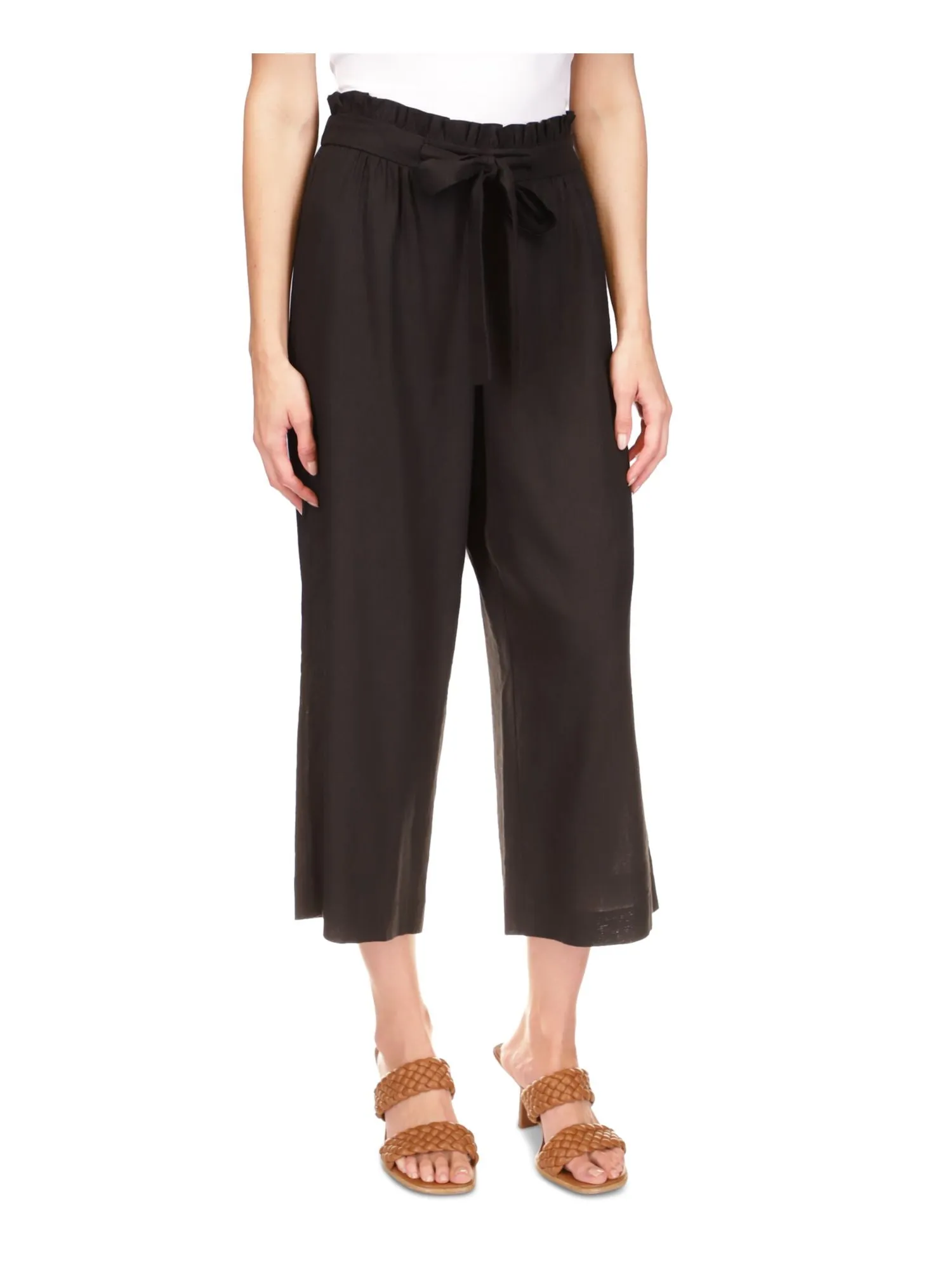 MICHAEL MICHAEL KORS Womens Black Tie Pocketed Paperbag Waist Cropped Wide Leg High Waist Pants