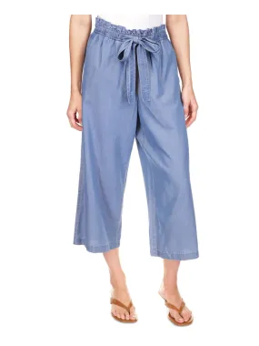 MICHAEL MICHAEL KORS Womens Blue Pocketed Paper Bag Elastic Waist Wide Leg Pants