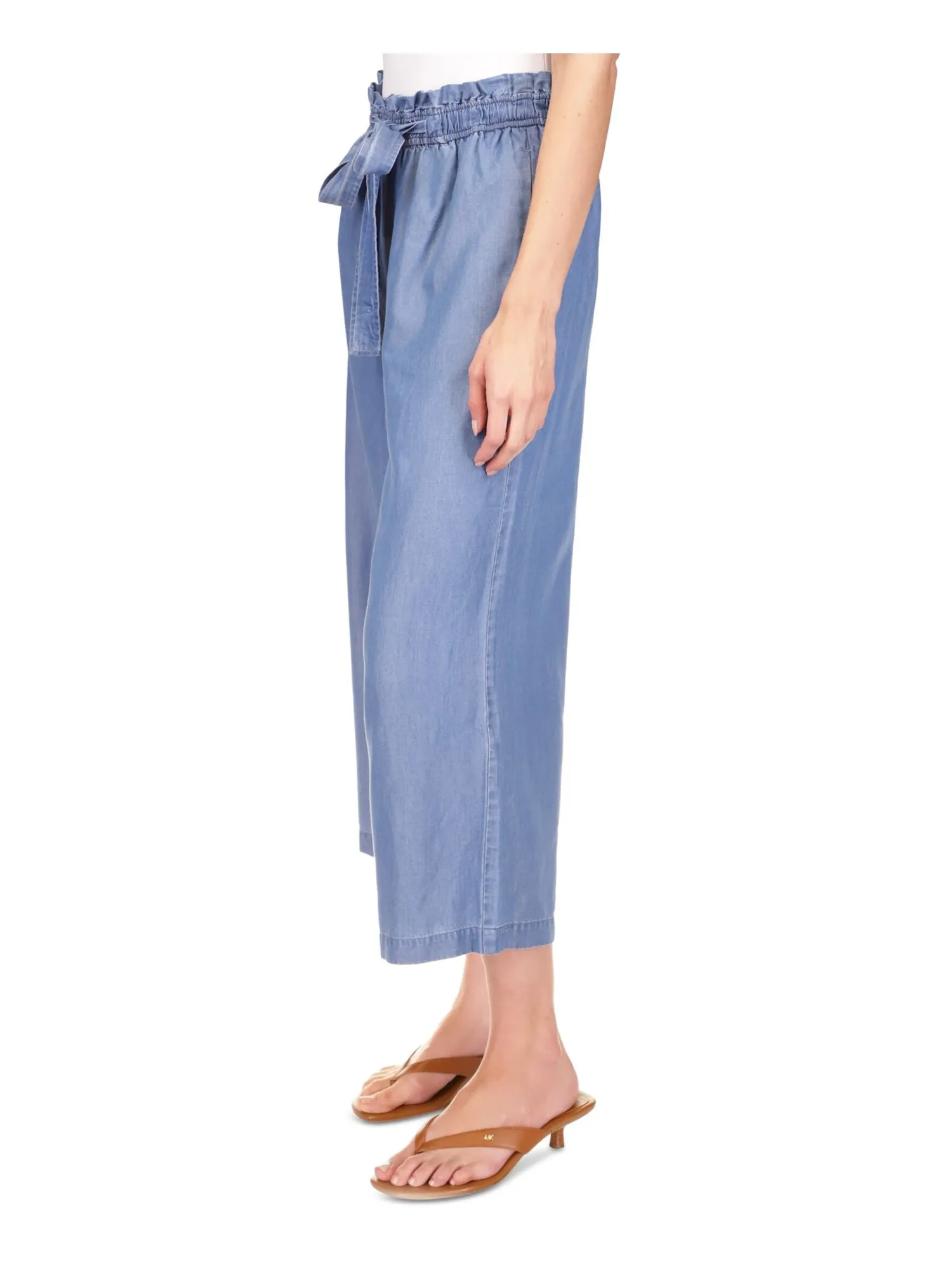 MICHAEL MICHAEL KORS Womens Blue Pocketed Paper Bag Elastic Waist Wide Leg Pants