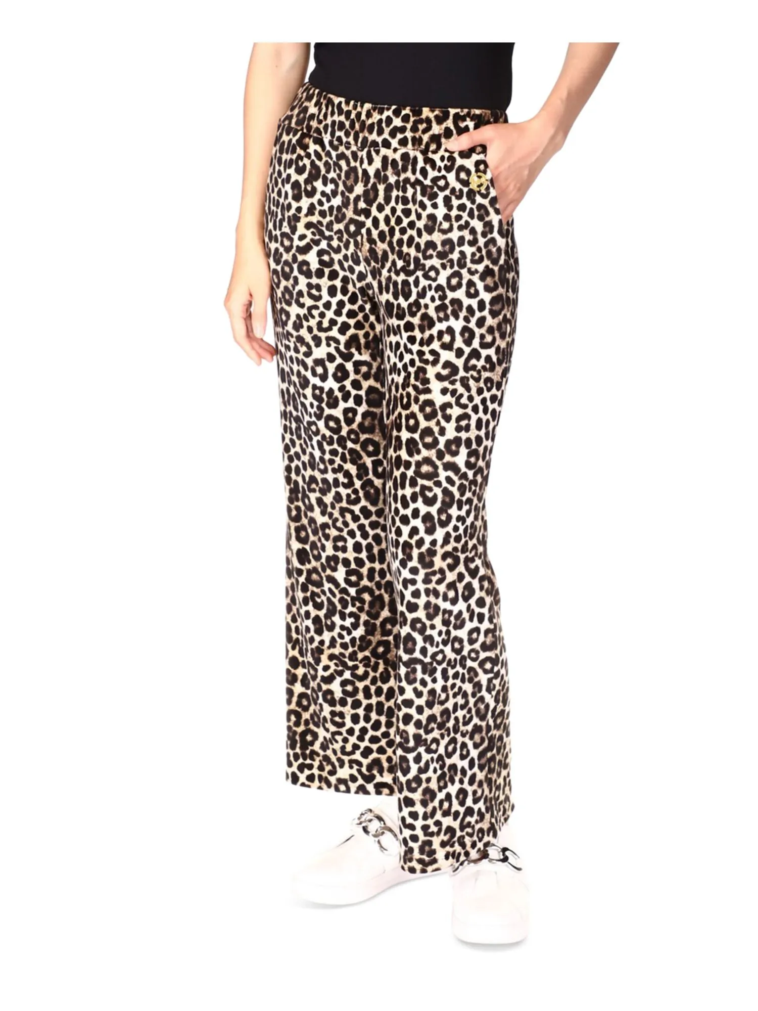 MICHAEL MICHAEL KORS Womens Brown Pocketed Pull-on Animal Print Flare Pants