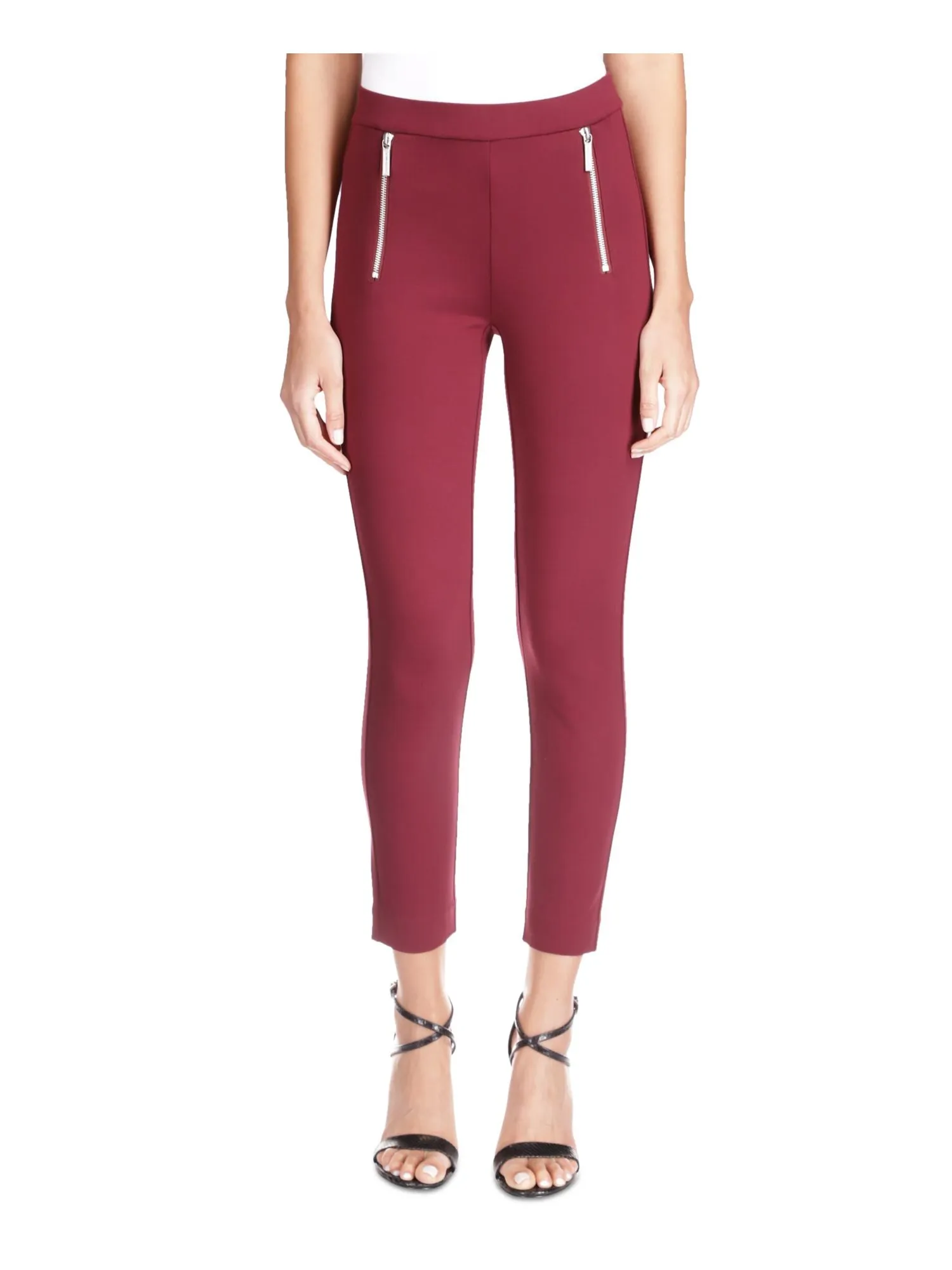 MICHAEL MICHAEL KORS Womens Burgundy Zippered Elastic Waist Pull On Skinny Pants