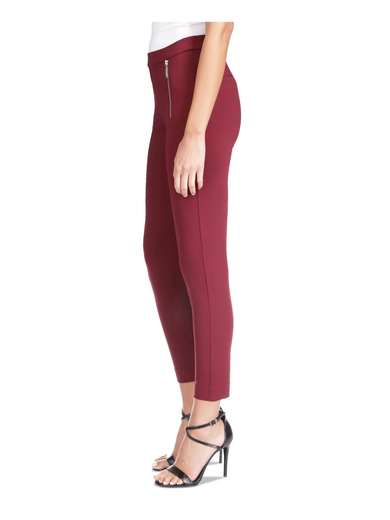 MICHAEL MICHAEL KORS Womens Burgundy Zippered Elastic Waist Pull On Skinny Pants