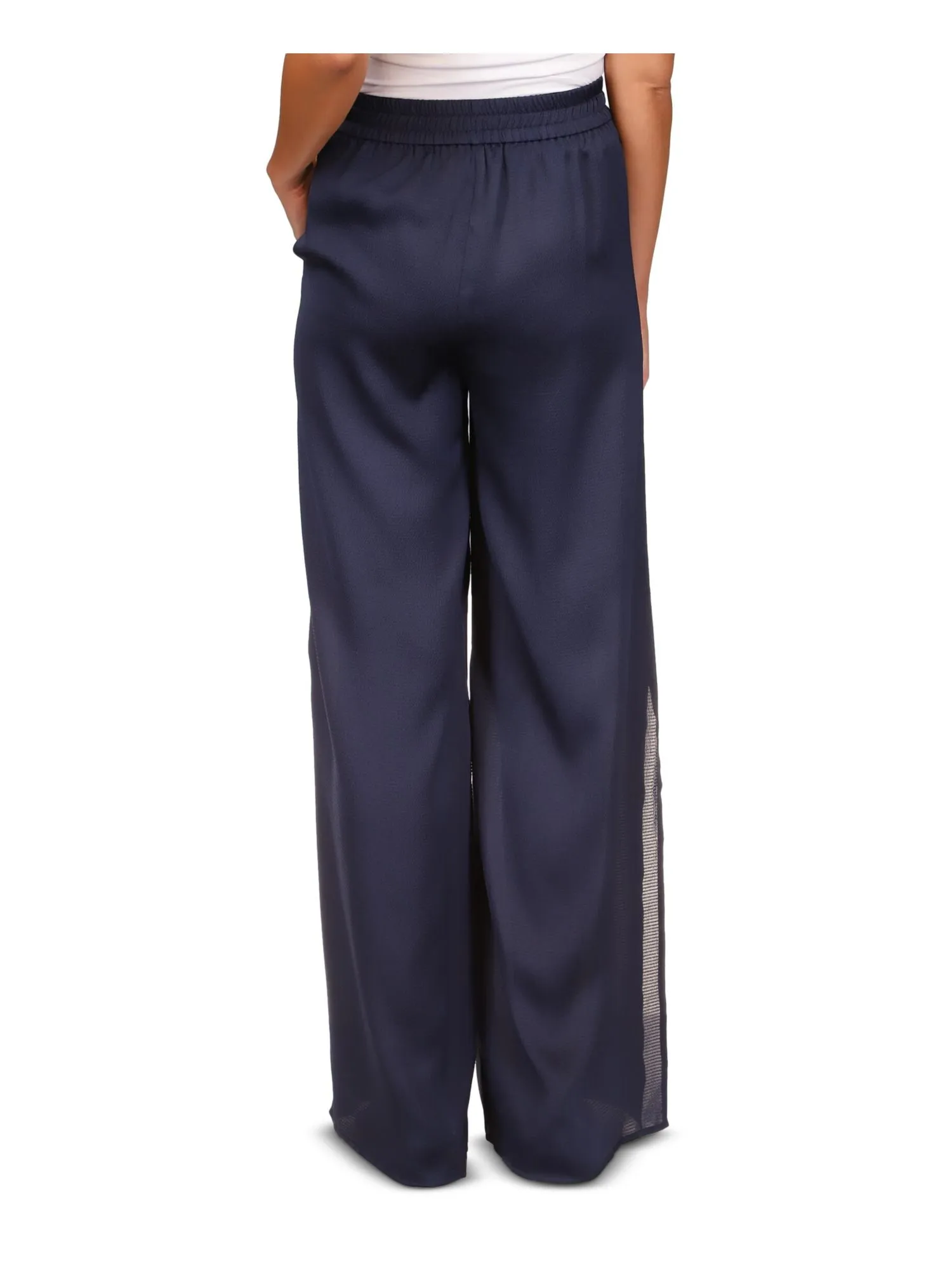 MICHAEL MICHAEL KORS Womens Navy Sheer Unlined Drawstring Elastic Waist Pull On Wide Leg Pants