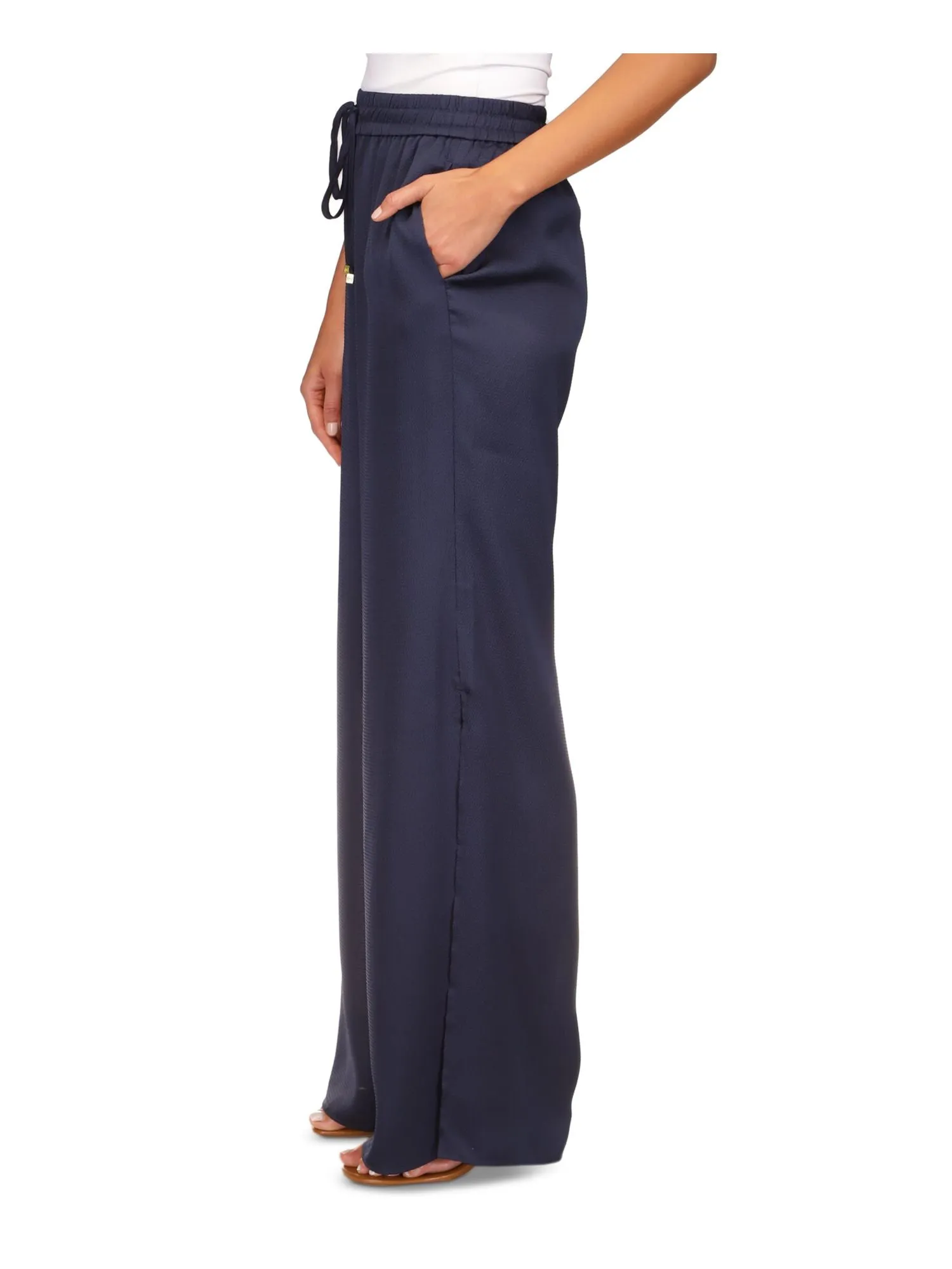 MICHAEL MICHAEL KORS Womens Navy Sheer Unlined Drawstring Elastic Waist Pull On Wide Leg Pants