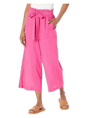 MICHAEL MICHAEL KORS Womens Pink Tie Pocketed Paperbag Waist Cropped Wide Leg High Waist Pants