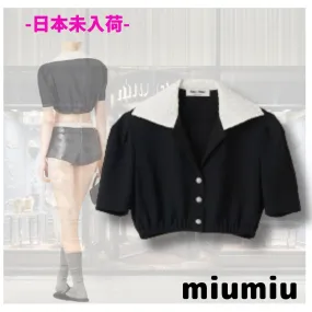 MiuMiu  |Casual Style Bi-color Plain Short Sleeves Party Style