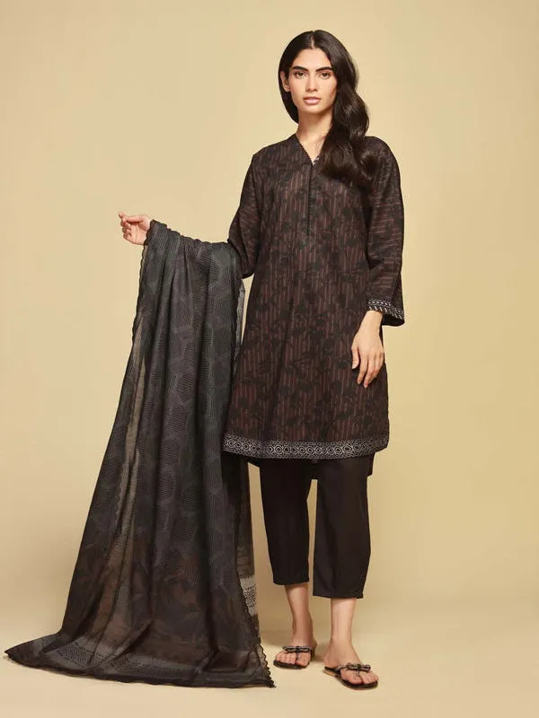 Monochrome by Sahar Unstitched Printed Lawn 3 Piece Suit SBW-23-06