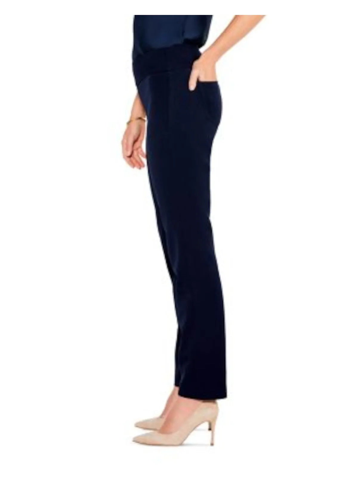 NIC+ZOE Womens Navy Pocketed Elastic Waist Faux Fly Pull-on Straight leg Pants