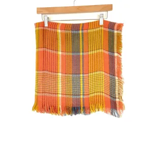 No Brand Yellow/Coral/Blue Plaid Fringe Blanket Scarf