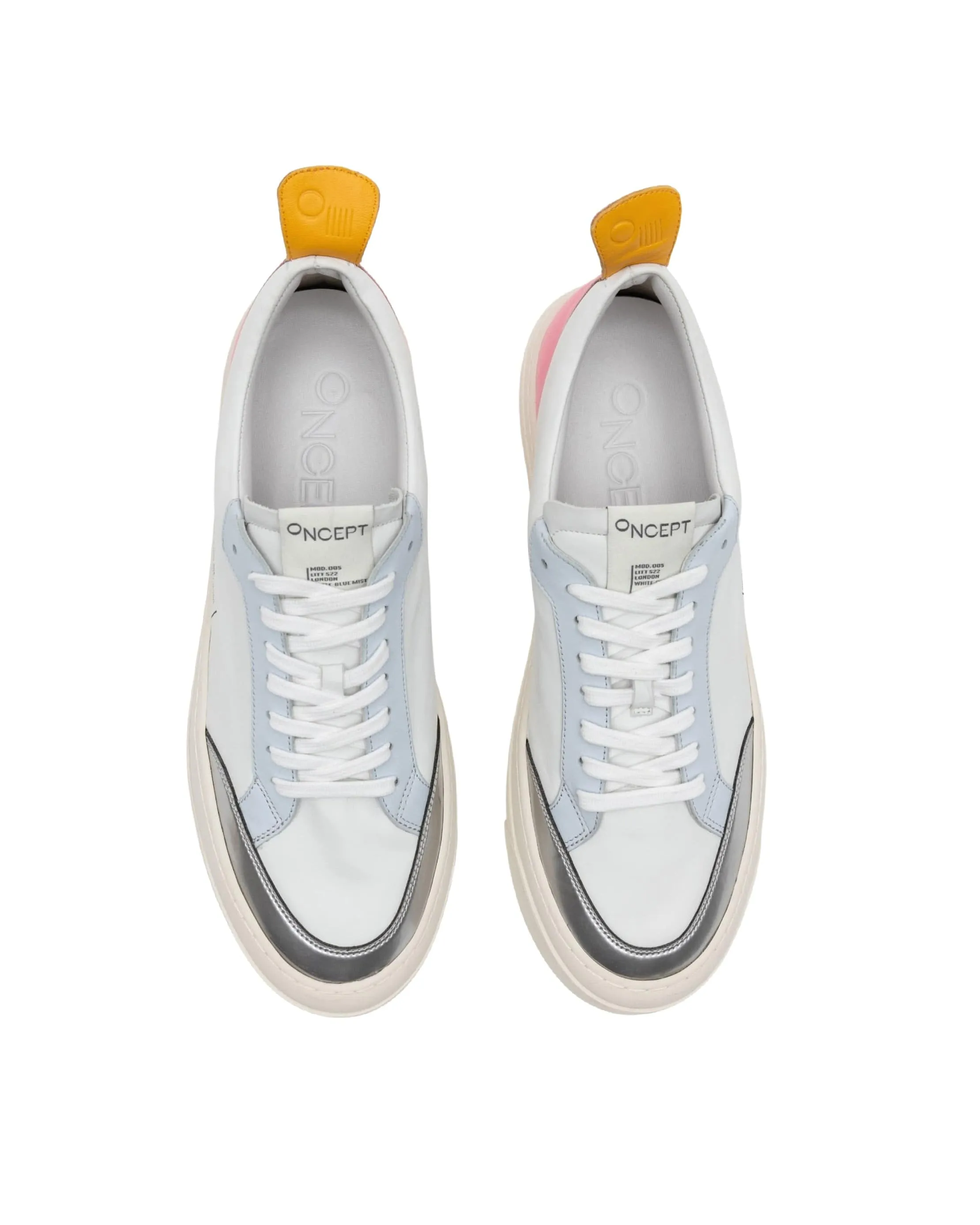 Oncept London White Blue Mist Leather Platform Sneaker