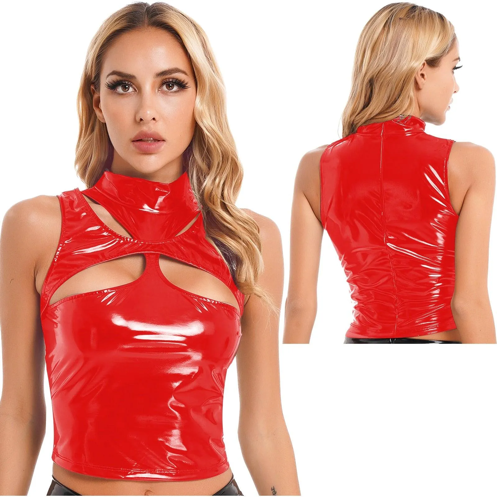 Patent Leather Cutout Sleeveless Vest Top