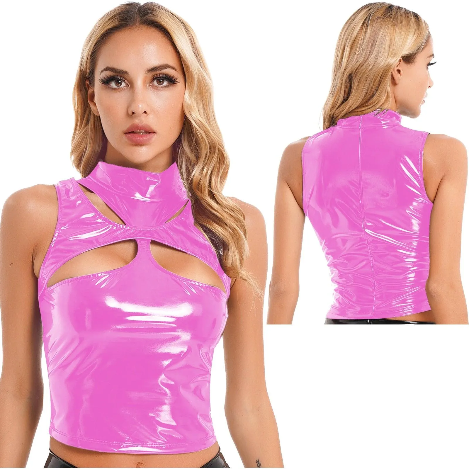 Patent Leather Cutout Sleeveless Vest Top