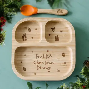 Personalised Christmas Dinner Bamboo Suction Plate & Spoon