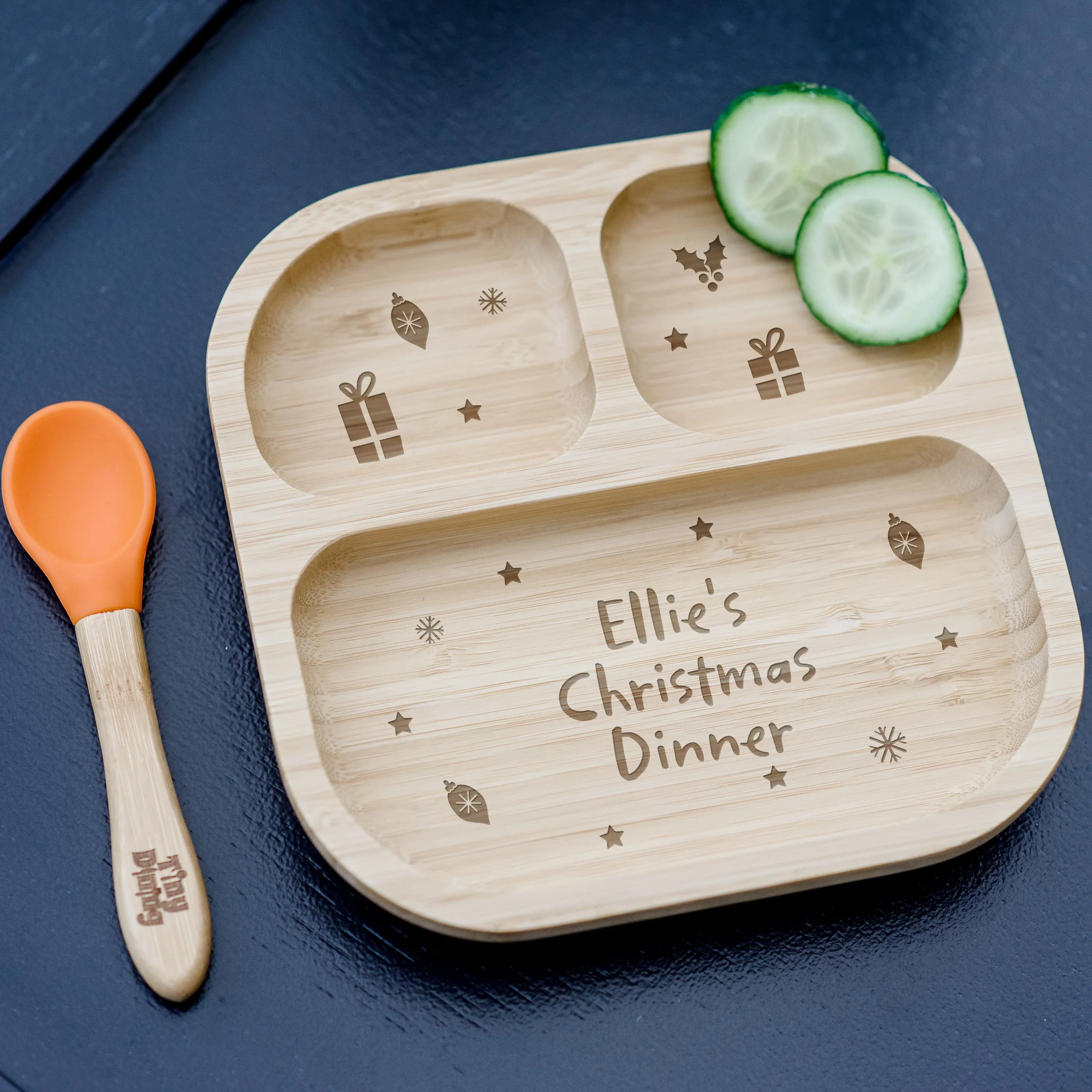 Personalised Christmas Dinner Bamboo Suction Plate & Spoon