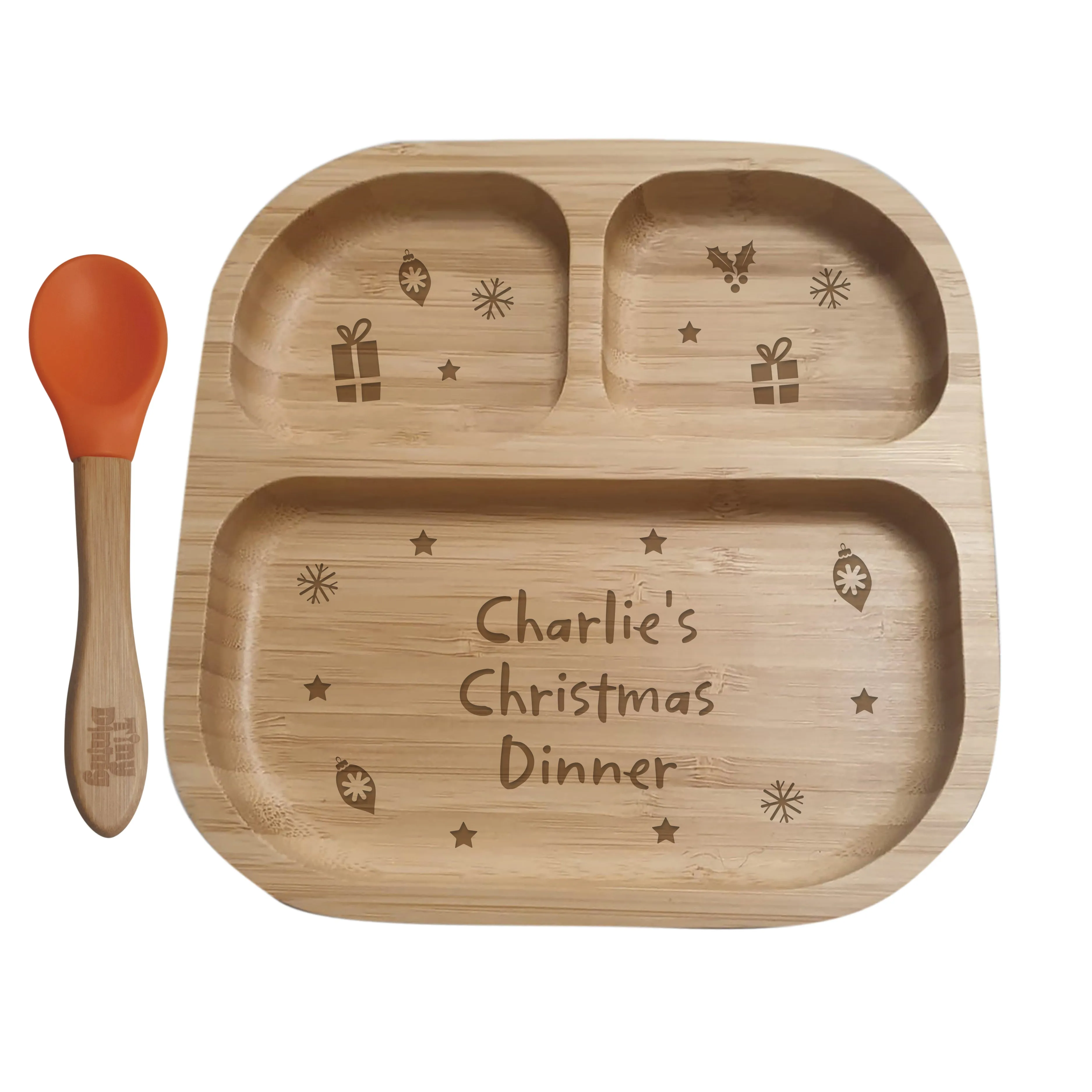 Personalised Christmas Dinner Bamboo Suction Plate & Spoon