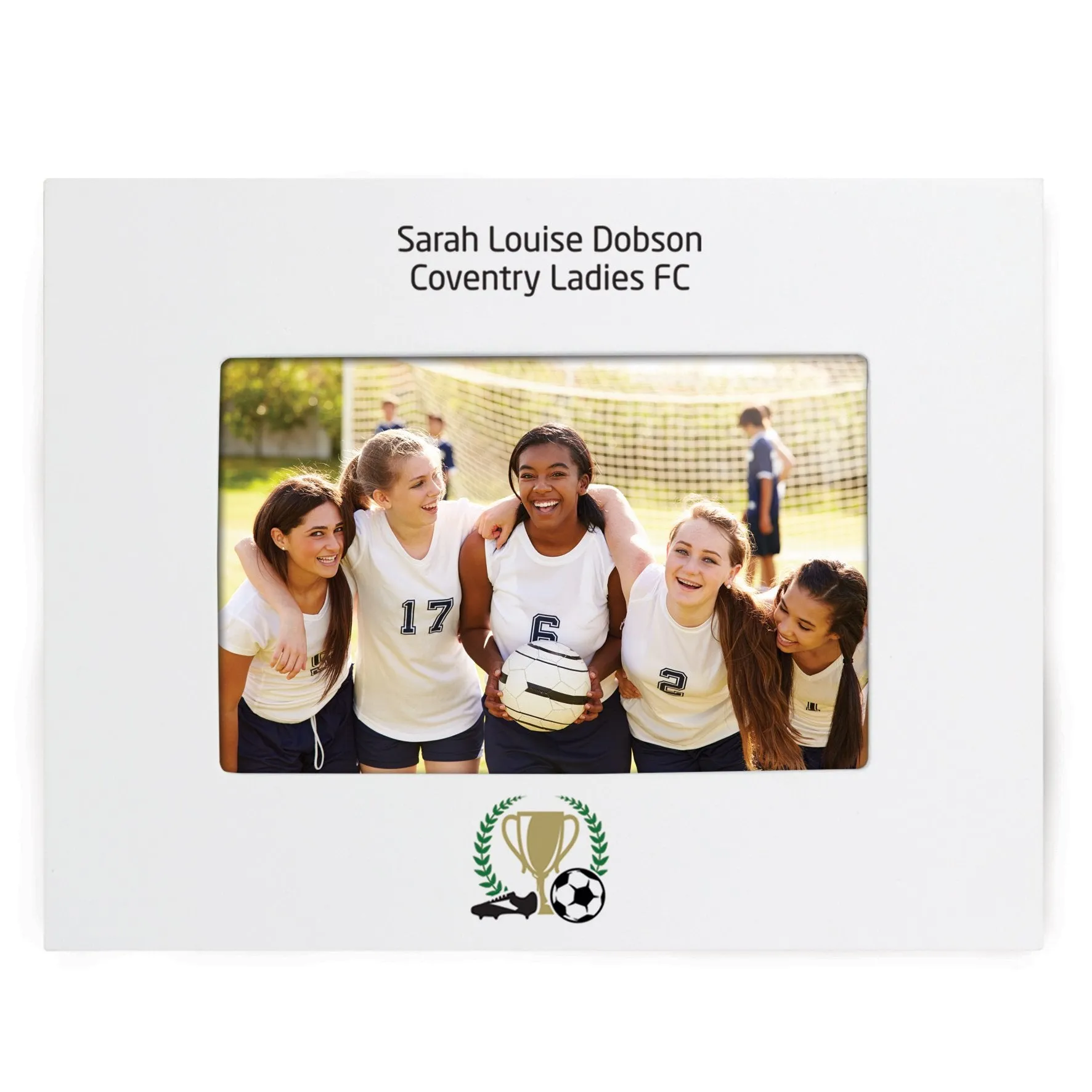 Personalised Football 6x4 Landscape White Wooden Photo Frame