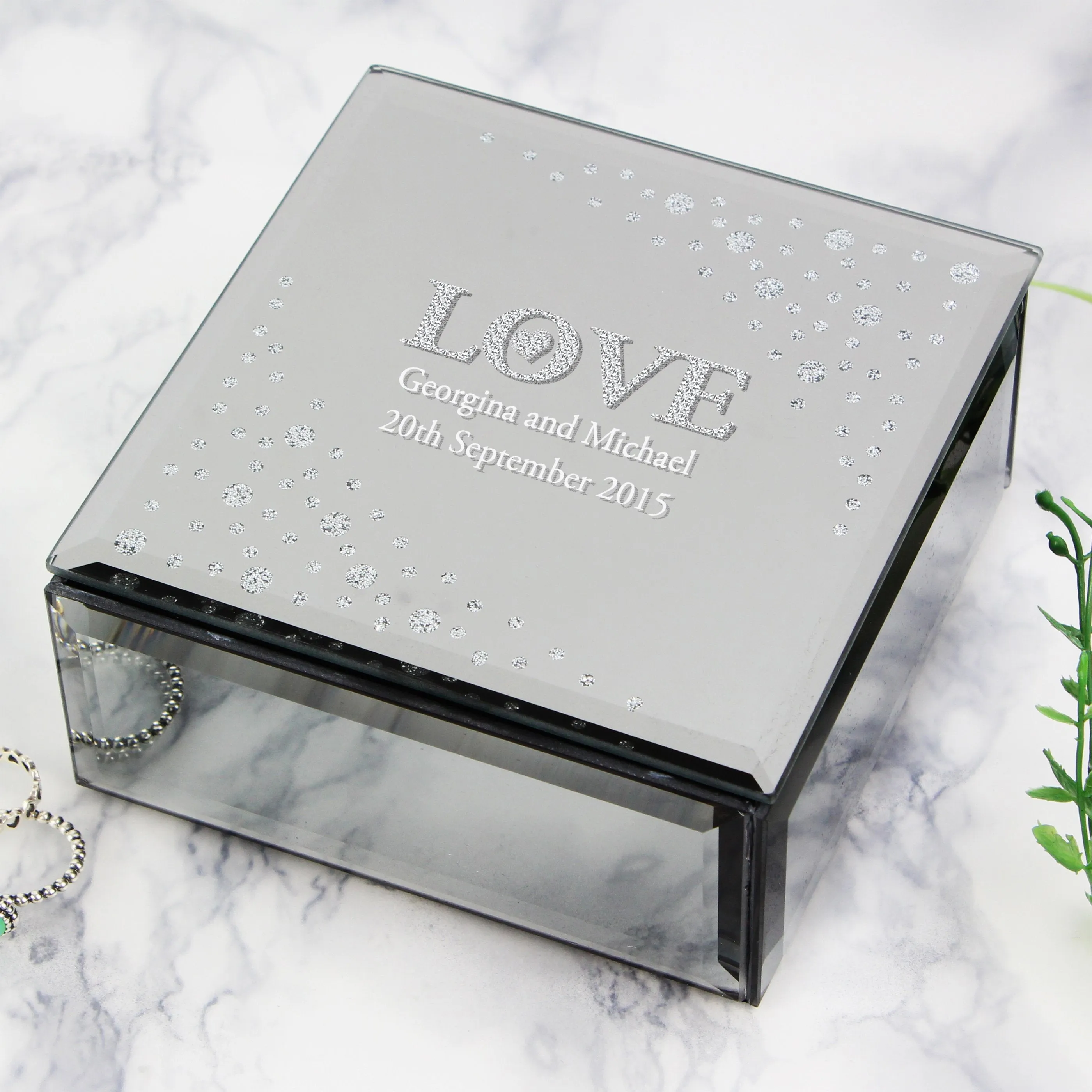 Personalised LOVE Diamante Glass Trinket Box