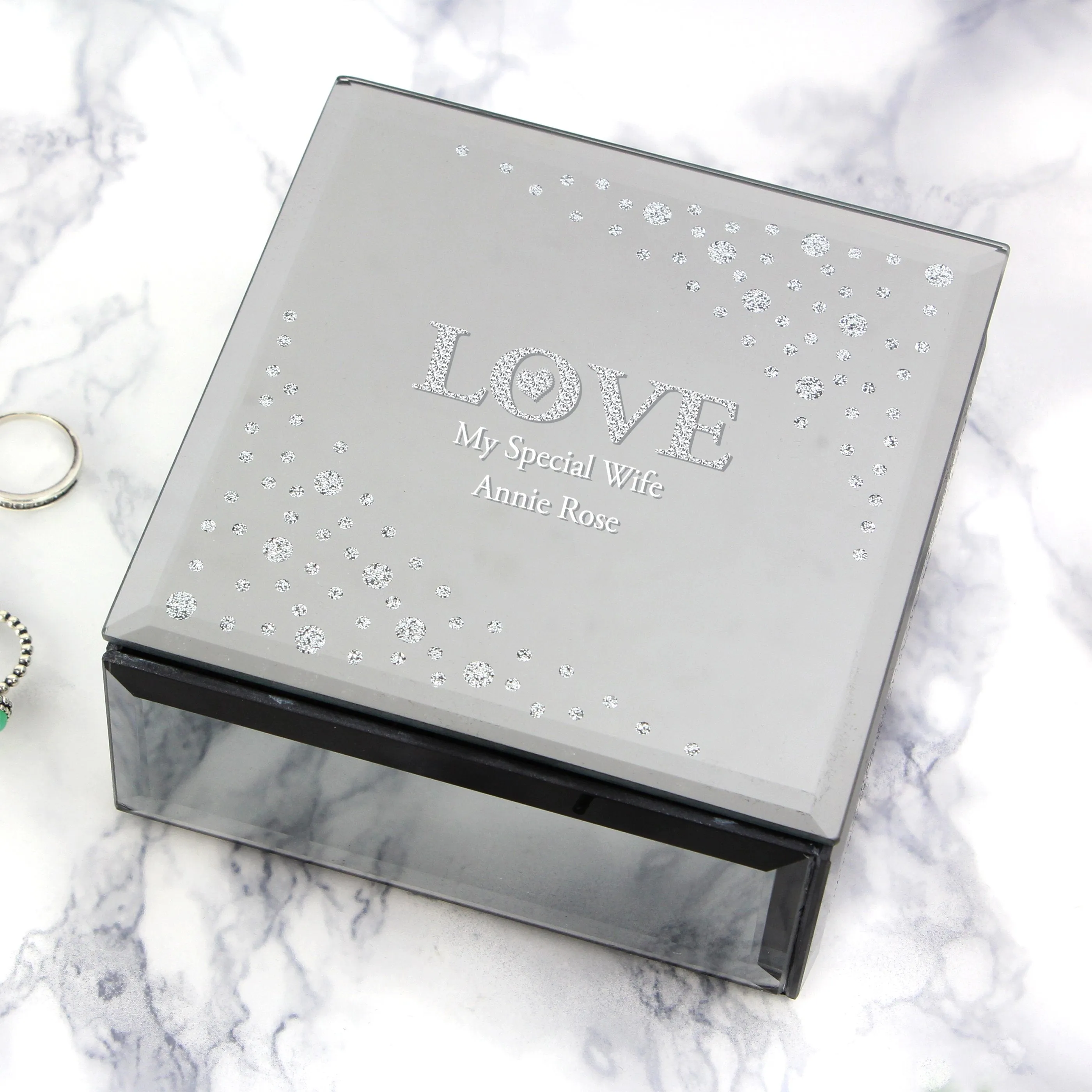 Personalised LOVE Diamante Glass Trinket Box