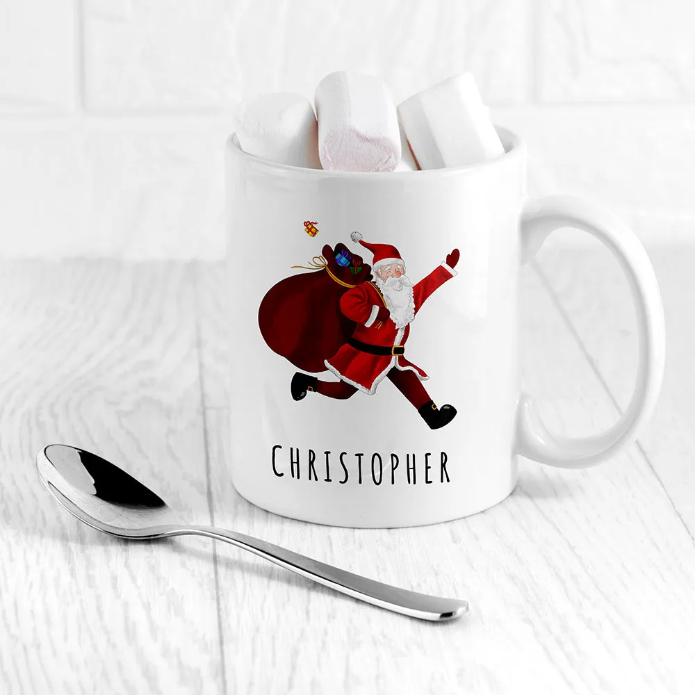 Personalised Playful Santa Christmas White Mug