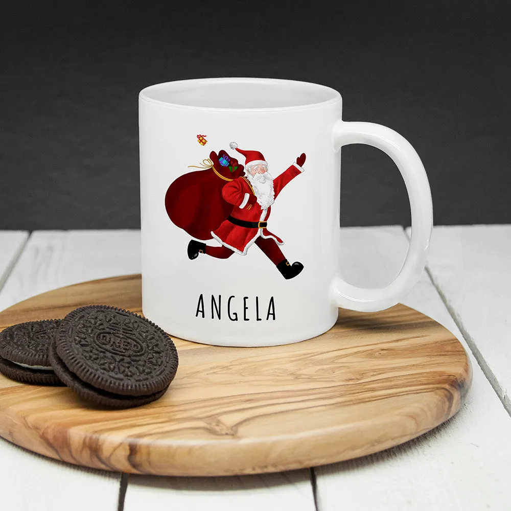 Personalised Playful Santa Christmas White Mug