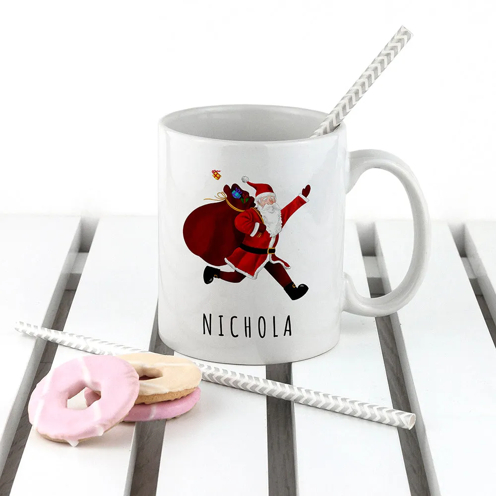 Personalised Playful Santa Christmas White Mug