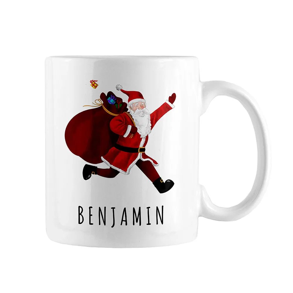 Personalised Playful Santa Christmas White Mug