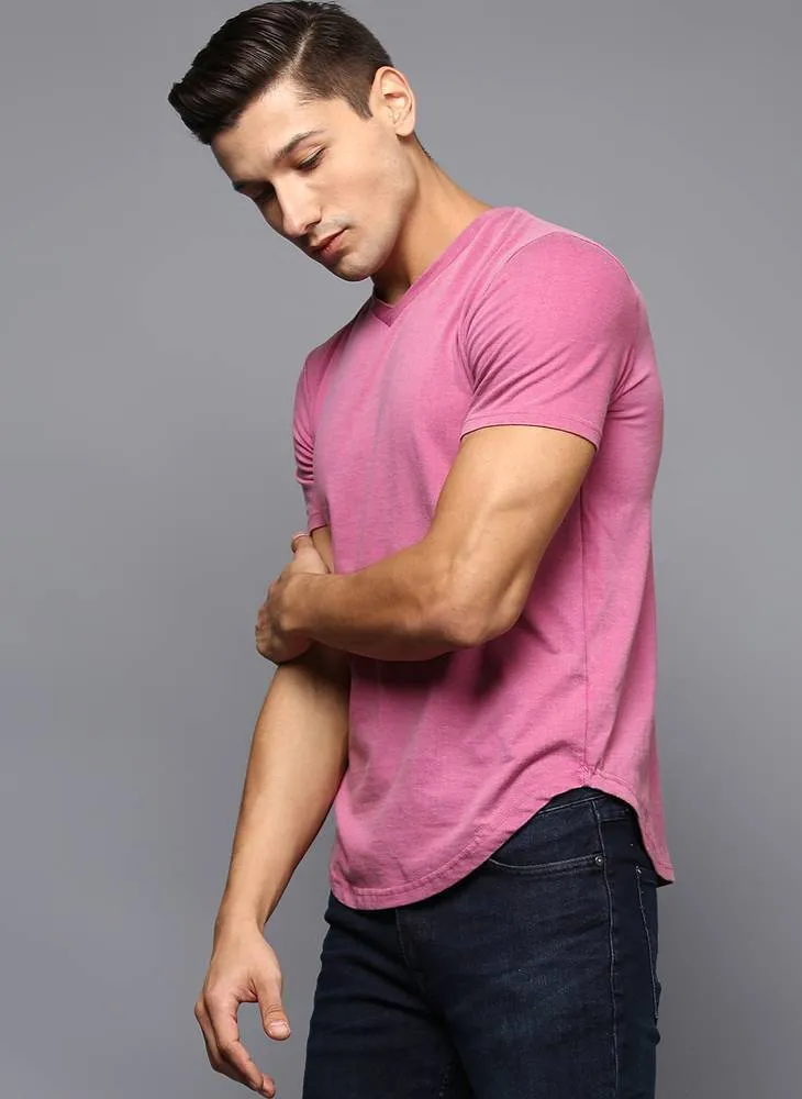 Pink V-Neck Basic T-Shirt