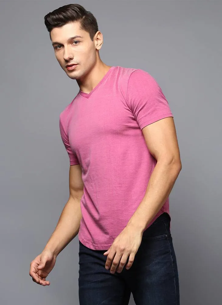 Pink V-Neck Basic T-Shirt