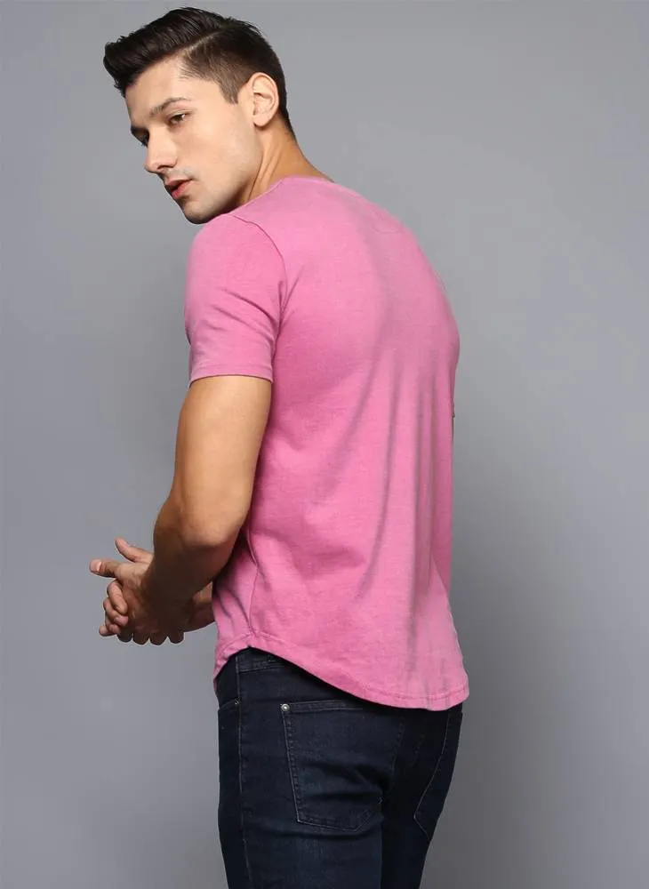 Pink V-Neck Basic T-Shirt