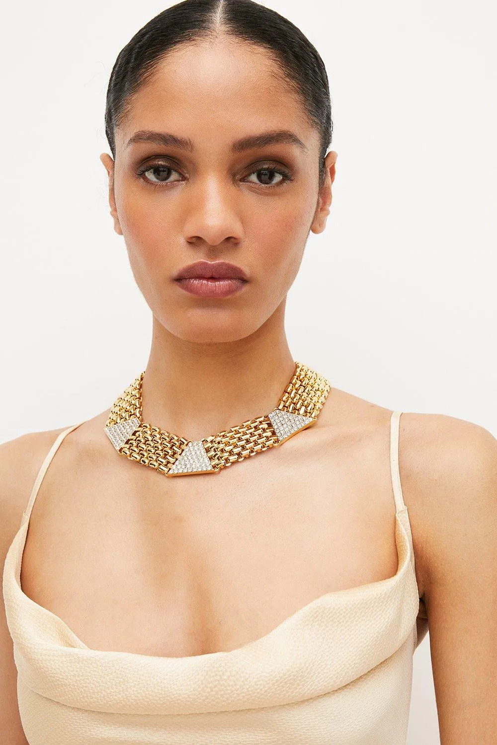 Plated Choker Necklace With Diamante | Karen Millen