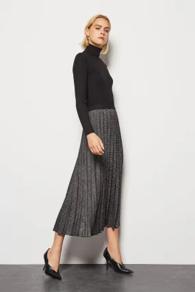 Pleated Houndstooth Midi Skirt | Karen Millen