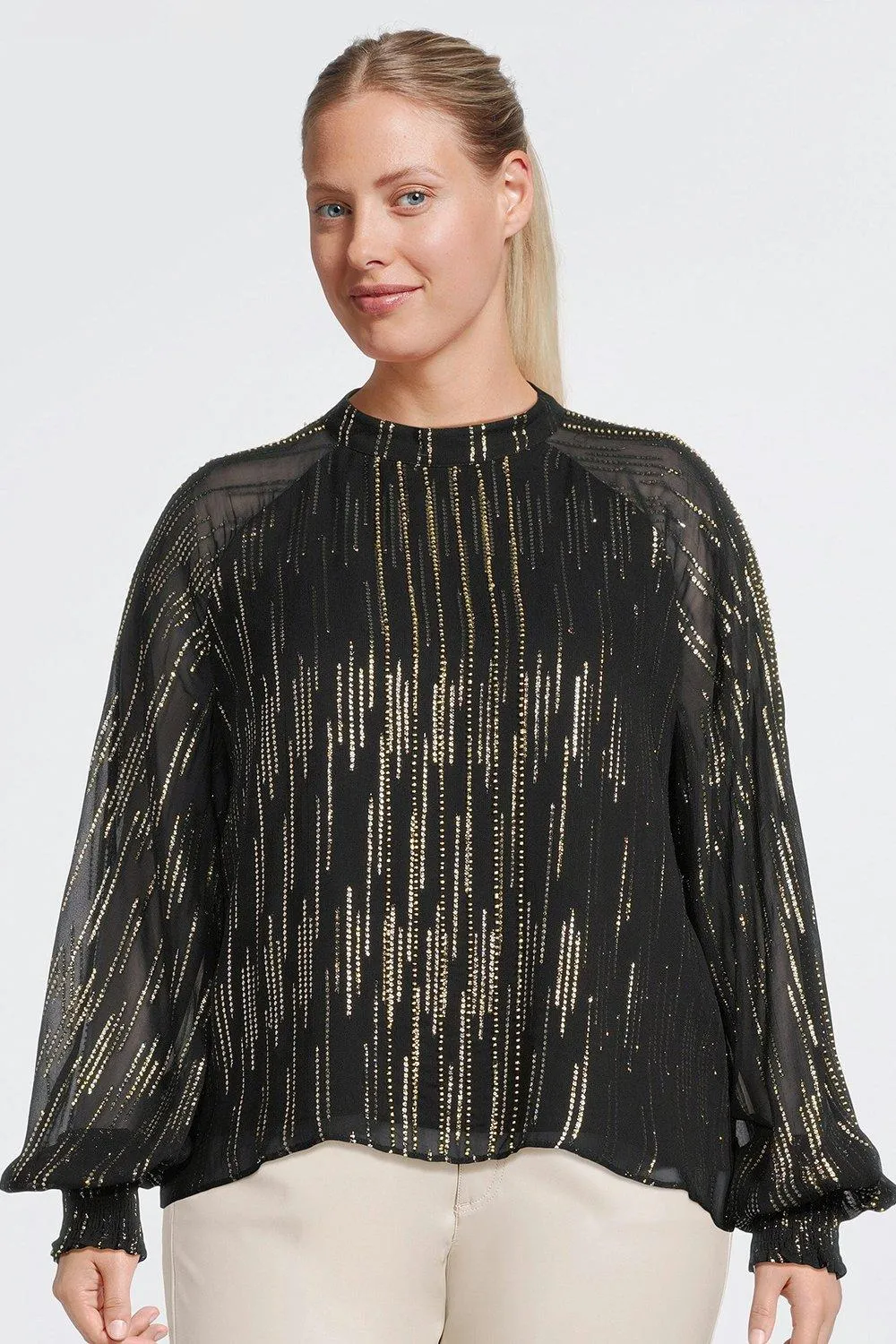 Plus Size Metallic Embellished Beaded Woven Top | Karen Millen